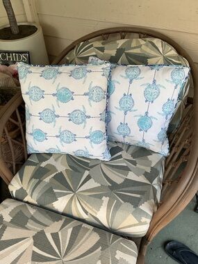 Lilly Pulitzer Blue and White Coastal Turtle Accent Pillow Pair BUNDLE